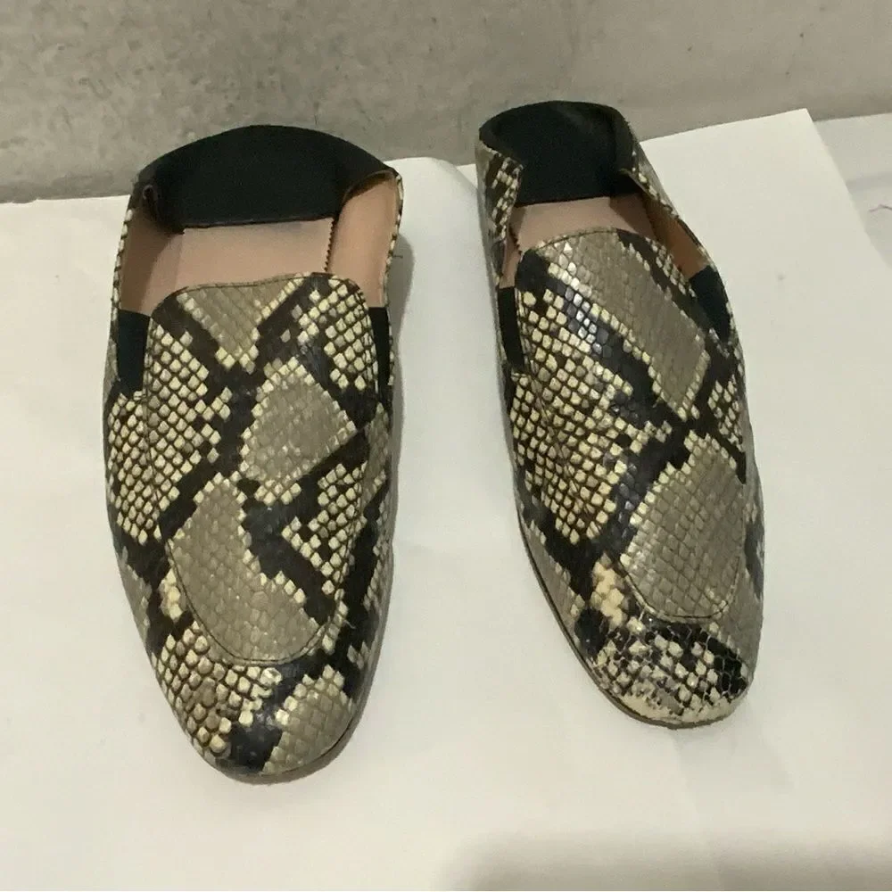 J.Crew Women's Sz 9 Snakeskin Embossed Leather Convertible Mules Loafers
